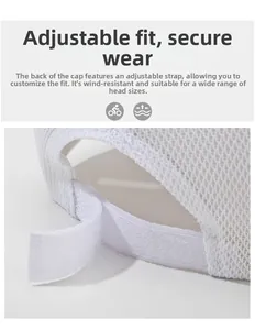 Close-up of adjustable strap and breathable mesh fabric on white baseball cap