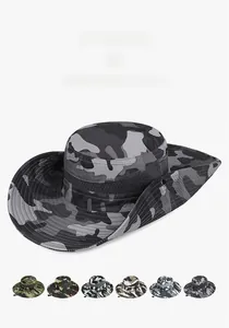 Detail view of 6 camouflage patterns for the wide brim outdoor sun hat with chin strap