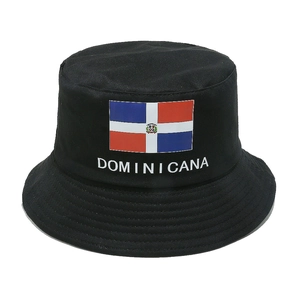Black canvas bucket hat featuring Dominican Republic flag and Americana text on white background