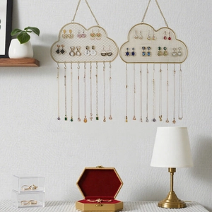 Cloud-shaped gold wire wall-mounted jewelry organizer for earrings and necklaces