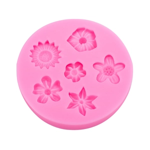 Moule en silicone rose pour décoration de gâteaux avec 6 motifs de fleurs
