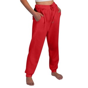 Classic red cotton joggers for men and women with drawstring waist and cuffed ankles