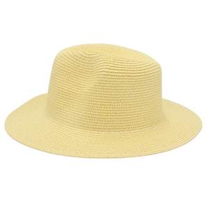 Close-up detail of the woven straw texture and indented crown of this Panama fedora hat