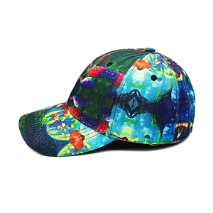 Unisex baseball cap with colorful magical mushroom print and high-quality sun protection