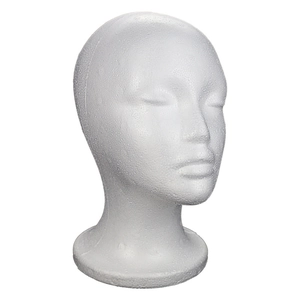 Professional white foam mannequin head for wigs and hats display on white background