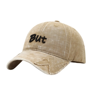 Washed canvas baseball cap with 'But' embroidery and distressed frayed brim for boys
