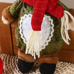 Christmas plush apple pouch featuring cartoon doll with red scarf and green fabric