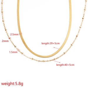 Double-layered gold snake chain and beaded necklace set with precise size measurements