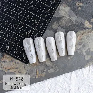 Détails des pochoirs à ongles étoile H-348 et faux ongles avec paillettes argentées