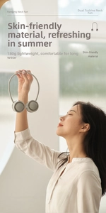 Close-up of lightweight 180g grey neck fan with dual-turbine bladeless design