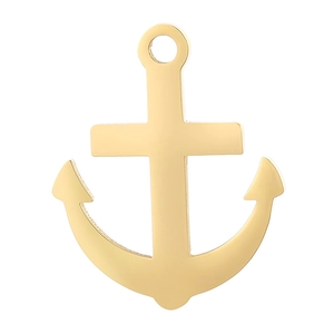 Detailed view of a polished gold anchor pendant with a smooth metallic finish