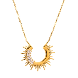 Collier à pendentif soleil doré serti de zircons rectangulaires en acier inoxydable