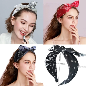 Ethnic paisley print knotted headband for women showing size dimensions and multiple colors