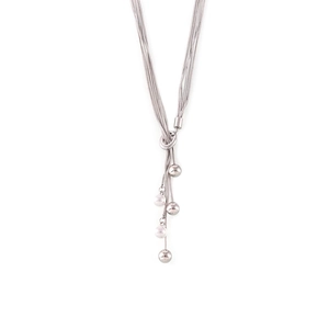 Multi-Strand Stainless Steel Necklace With Knot Design And Imitation Artificial Pearl Tassel Pendants Elegant Long Jewelry For Women