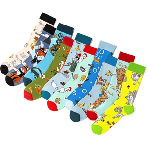 Creative animal patterned cotton mid-calf socks for men featuring fox and duck prints