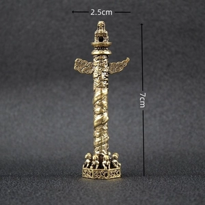 Vintage brass Huabiao dragon pillar sculpture home office desk decor 7cm miniature statue