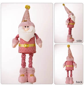Front, side and back views of pink sequin Christmas gnome plush figurines