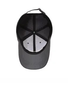 Detail view of cotton baseball cap interior featuring reinforced seams and adjustable strap