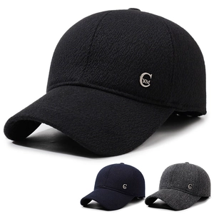 Men Winter Baseball Cap Woolen Fabric Warm Ear Flaps Windproof Outdoor Casual Adjustable Fashion Hat
