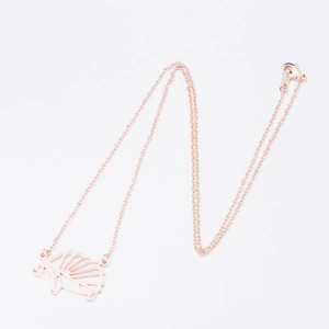 Rose gold stainless steel necklace with geometric origami hedgehog pendant for women