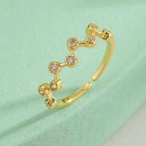 Minimalist gold-plated wavy open ring featuring sparkling cubic zirconia for women