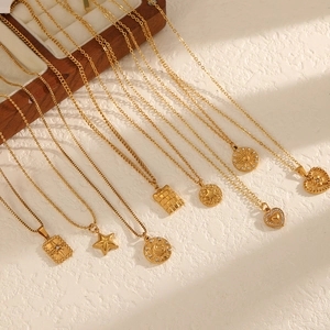 18K gold plated stainless steel necklaces with star, moon and heart pendants set with crystals