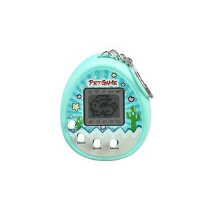 Blue egg-shaped electronic virtual pet game machine with key ring and pixel screen
