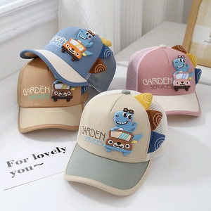 Kids breathable mesh sun hat with cute 3D dinosaur cartoon and car design for boys