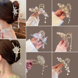 Bloem Haarklem Van Legering Met Strass En Kunstparels Lange Kwast Vintage Lelietje-van-dalen Haarklem Dames Elegant