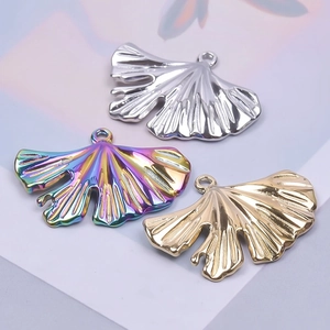 Pendentifs feuilles de ginkgo en or, argent et arc-en-ciel pour bijoux DIY personnalisés