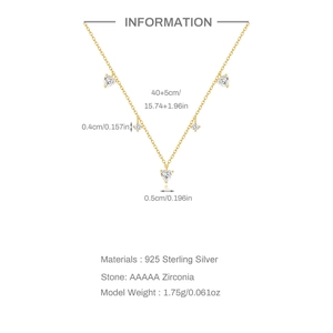 Detail of S925 sterling silver gold necklace with five heart-shaped AAAAA zircon pendants