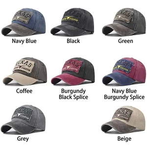 Eight colors of vintage washed cotton baseball caps with bull head and Texas embroidery