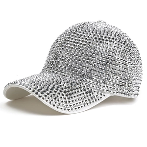 Sparkling rhinestone baseball cap with full silver crystal embellishment for stage and street