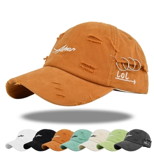 Distressed Baseball Cap Vintage Washed Cotton Hat With Asher Embroidery Metal Rings Adjustable Streetwear For Men Women