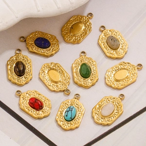 Vintage 18k gold plated stainless steel pendants with various natural stone inlays