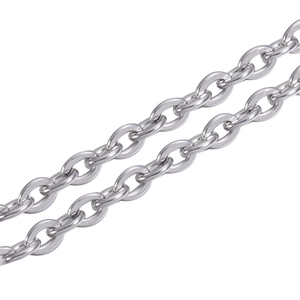 Flat 4mm stainless steel cable link chain for jewelry making in silver finish
