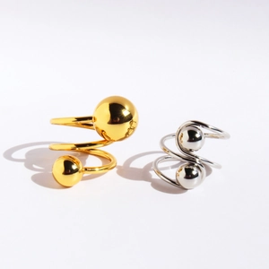 Minimalist Spiral Sphere Brass Ring For Women Men Hip Hop Personalized Gold Silver Plated Orbital Wide Band Adjustable Finger Ring Jewelry