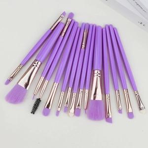 15-piece professional purple makeup brush set with synthetic bristles and rose gold ferrule