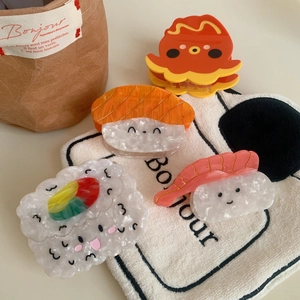 Lot de 4 pinces à cheveux mignonnes en acétate avec motifs poulpe et sushi