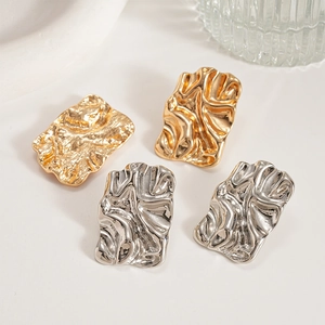 Irregular Geometric Wrinkled Stud Earrings For Women Minimalist Artistic Alloy Jewelry With Silver Earring Post