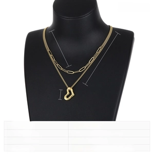 Detail view of double-layer gold stainless steel chain with heart pendant dimensions