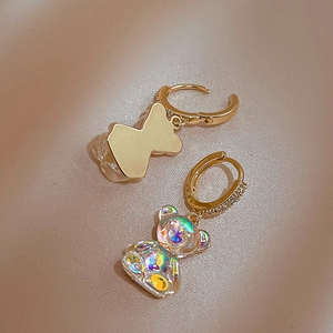 Cute teddy bear hoop earrings with sparkling pave zircon and iridescent laser finish