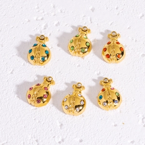 Set of colorful ladybug charms in gold finish with sparkling rhinestones for jewelry making