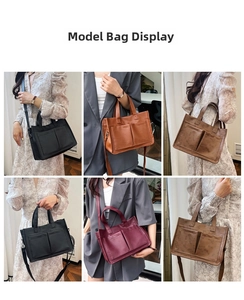Collage of large PU leather tote bags in four colors showing shoulder and crossbody styles