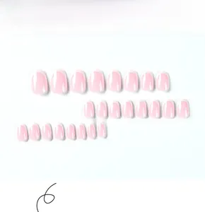 Detailed view of 24pcs classic French tip press-on nails with pink base and white edges