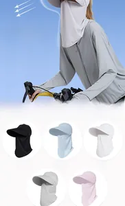 Detail view of quick-dry sun protection set in five colors for outdoor cycling use