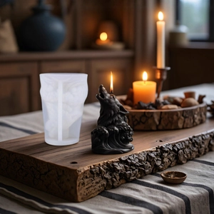 Wolf head silicone mold for DIY candles with wave base and detailed fur texture