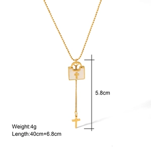 Luxury 18K gold plated stainless steel cross and lock pendant necklace for women