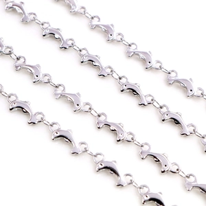 Polished silver stainless steel chain with dolphin links for DIY necklace and bracelet making