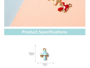 Detail view of colorful mushroom alloy pendants with dimensions 13mm by 8mm for DIY jewelry